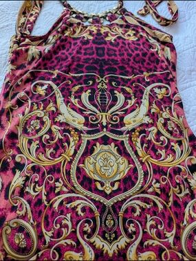 Baroque Print Halter Top in Hot Pink and Gold